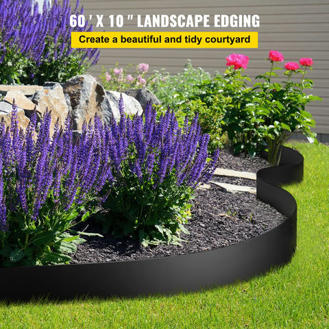 Ainavu apmale, 10 collu dziļums, 60 ft kopējais garums, HDPE, melna