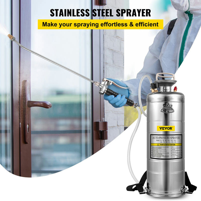 VEVOR nerūsējošā tērauda smidzinātājs 12 L ar regulējamu uzgali