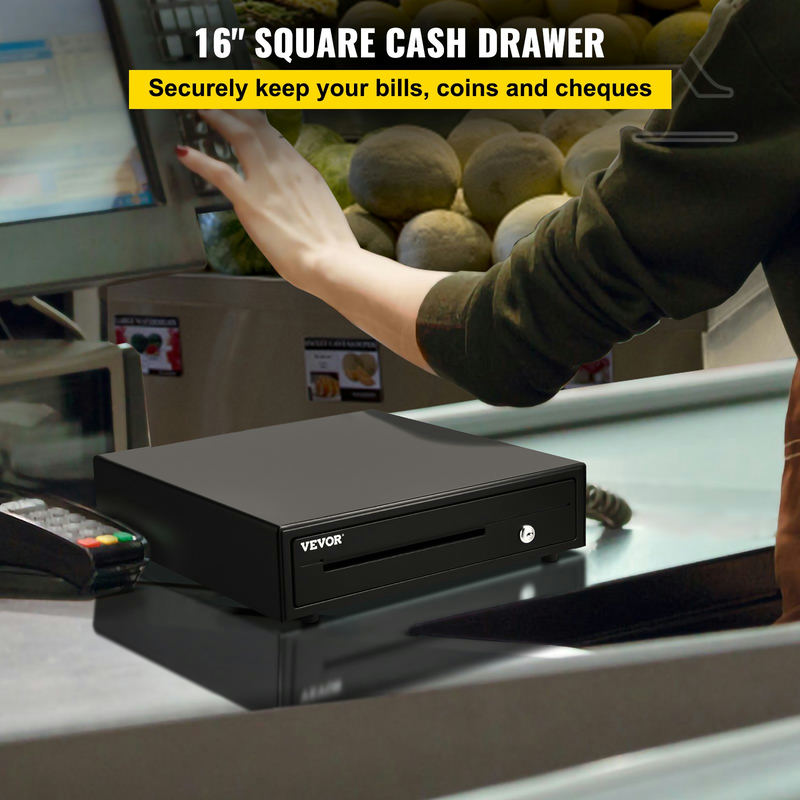 VEVOR kases atvilktne 40,6 cm, 12 V, POS sistēmai ar 5 banknošu un 8 monētu nodalījumiem