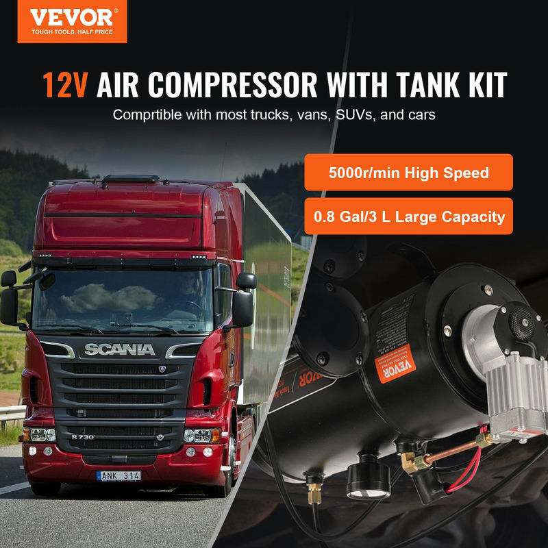 12V gaisa kompresors ar 0,8 gal/3 L tvertni