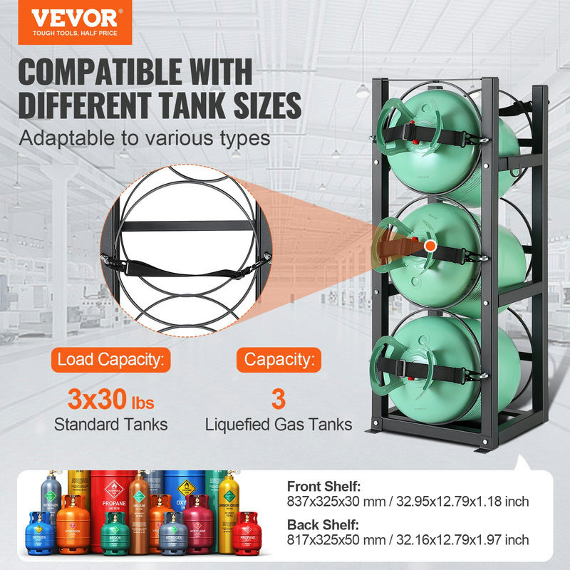 Refrigeranta tvertņu statīvs 3 x 30 lbs, A3 tērauds, CTR330