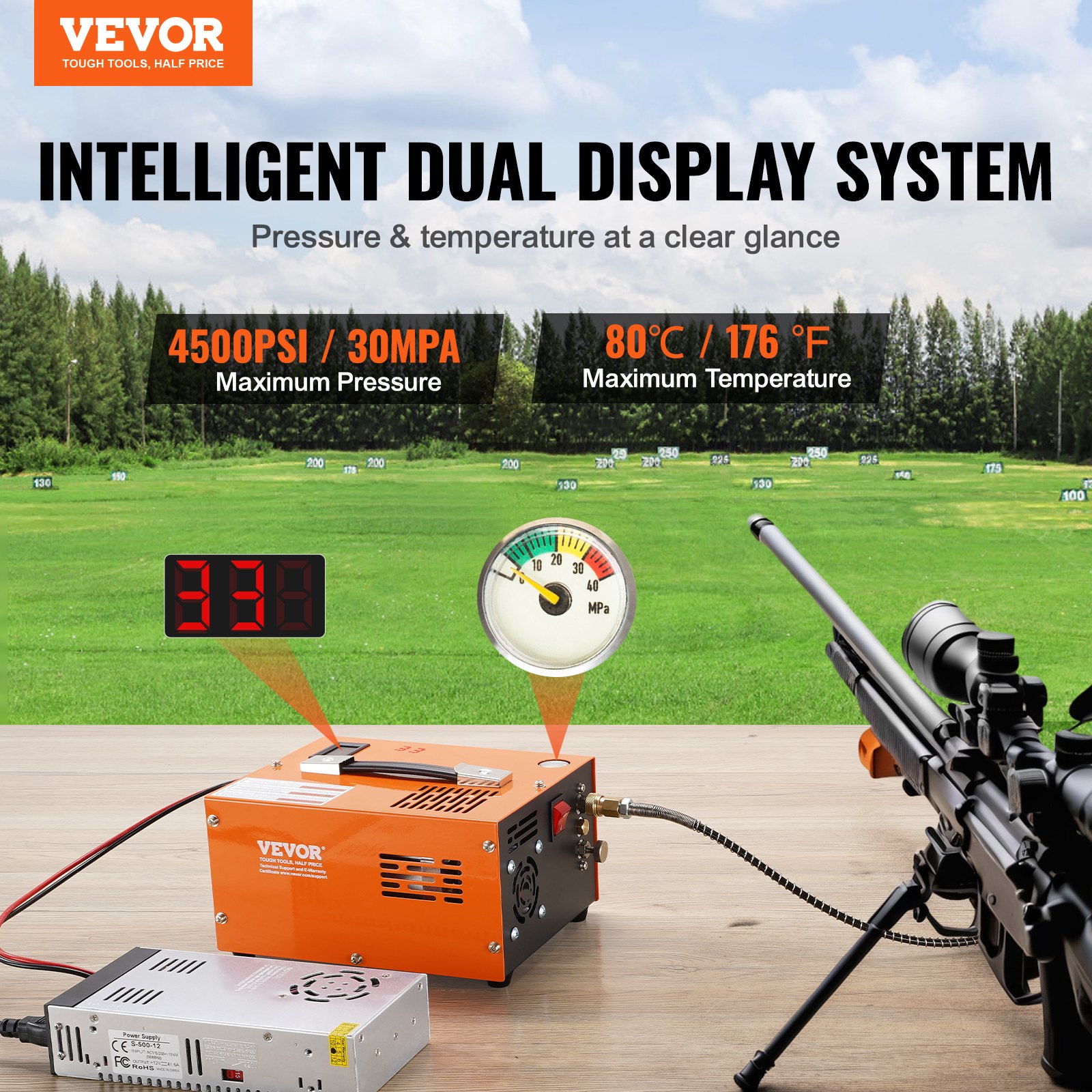 VEVOR PCP gaisa kompresors 4500PSI/30Mpa, portatīvs