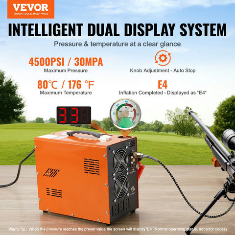 PCP gaisa kompresors, 4500PSI/30Mpa pārnēsājams ar iebūvētu strāvas pārveidotāju, auto-stop | DC12V/AC230V