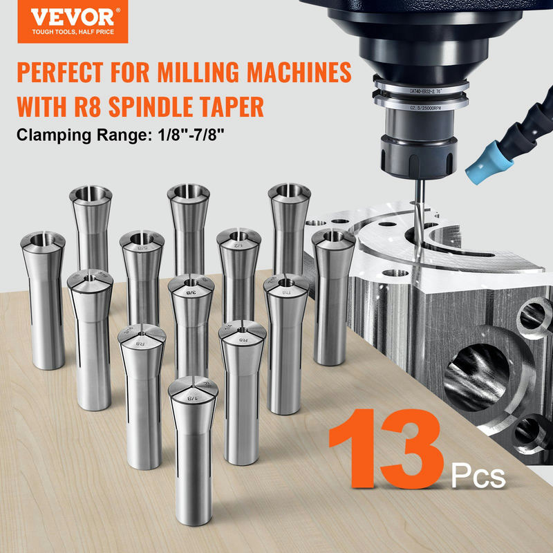 R8 spīļpatronu komplekts, 13 gab., 1/8"–7/8", 45#