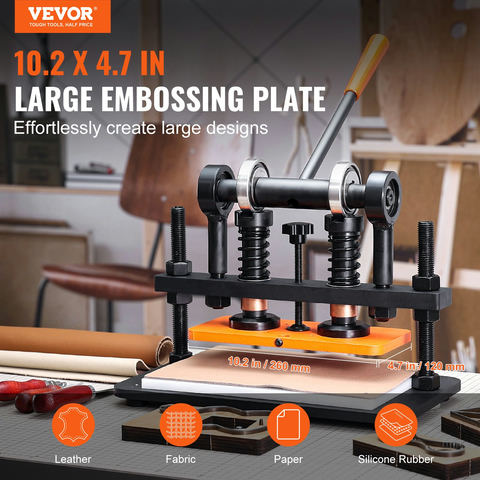 Ādas griešanas mašīna ar 25,9 x 12 cm reljefa plāksni, manuāls izspiedējgriezējs