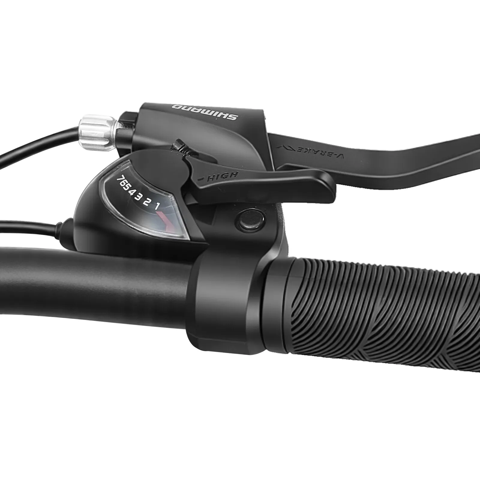 Shimano 21 ātruma pārslēdzēja rokturis un pārslēgšanas mezgls uz velosipēda stūres