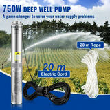 VEVOR dziļurbuma iegremdējamais sūknis 750 W, 230 V/50 Hz, 100 L/min, 66 m, 7,6 cm, nerūsējošais tērauds
