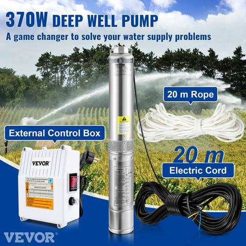 VEVOR dziļurbuma iegremdējamais sūknis 370 W, 230 V, 110 l/min, 44 m, 10,2 cm, 4SDM4/6