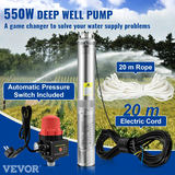 VEVOR dziļurbuma iegremdējamais sūknis 550W, 230V/50Hz, 50 l/min, 89 m, 20 m kabelis