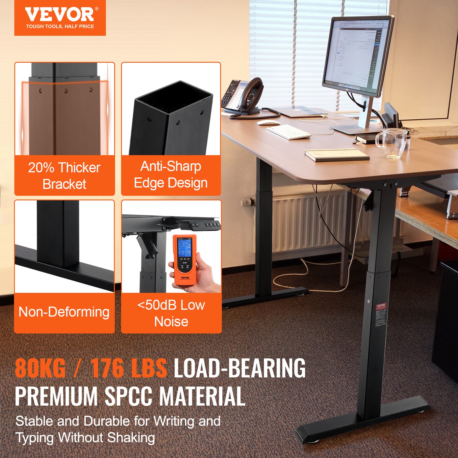 VEVOR elektriska stāvgalda rāmis, regulējams 70–117 cm un 95–158 cm, melns, bez galda virsmas