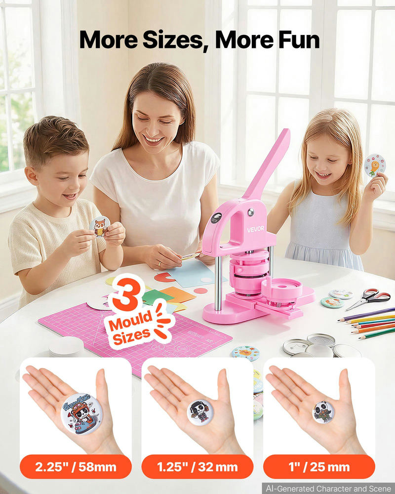 Nozīmīšu izgatavošanas 3-in-1 prese 1/1.25/2.28 collas (25/32/58 mm), komplekts ar 300 detaļām