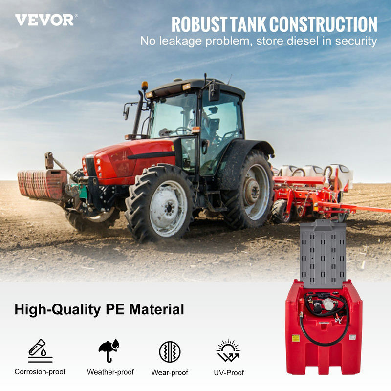 VEVOR pārnēsājama dīzeļa tvertne, 439,1 L, 10,6 GPM, ar 12V elektrisko sūkni