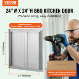 Piekļuves durvis BBQ āra virtuvei 610x610 mm, dubultas nerūsējošā tērauda durvis