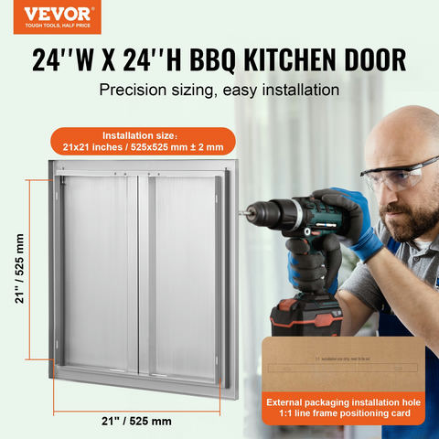 Piekļuves durvis BBQ āra virtuvei 610x610 mm, dubultas nerūsējošā tērauda durvis