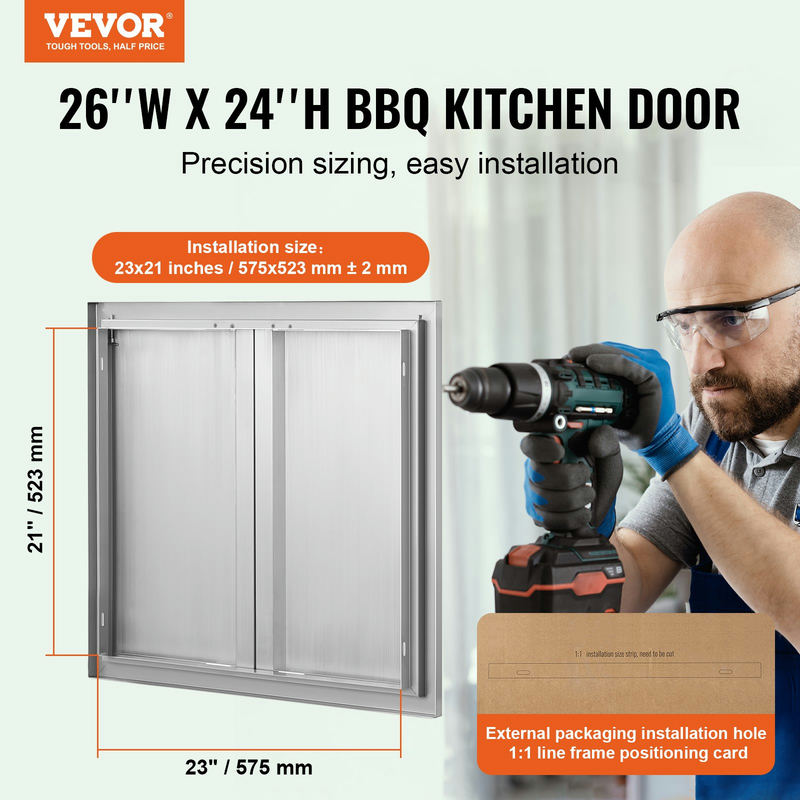 Piekļuves durvis BBQ zonai, 660x610 mm, dubultas, nerūsējošais tērauds