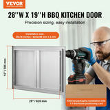 Āra virtuves piekļuves durvis, 710x482 mm divviru, nerūsējošā tērauda vienā līmenī montējamas durvis
