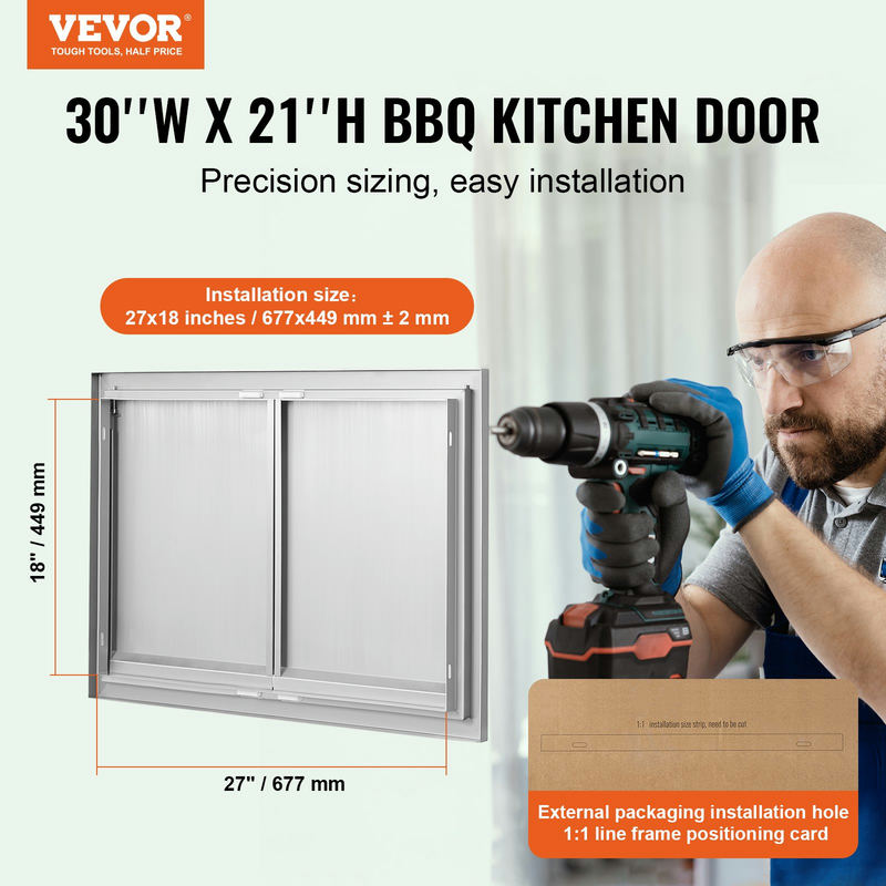 Piekļuves durvis BBQ 762x532 mm, dubultas no nerūsējošā tērauda, iebūvējamai montāžai