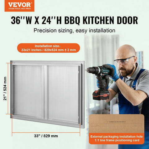 Āra virtuves piekļuves durvis 914x610 mm, divviru, nerūsējošā tērauda
