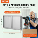 BBQ piekļuves durvis, 914x534 mm dubultas āra virtuves durvis, nerūsējošais tērauds
