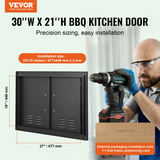 BBQ piekļuves durvis 762x533 mm, dubultas āra virtuves durvis, Cold Plate, melnas