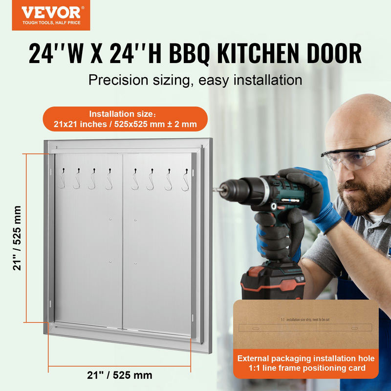 Grila piekļuves durvis 610x610 mm, divviru, nerūsējošā tērauda