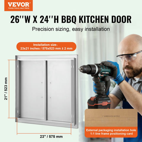 Grila piekļuves durvis 660x609 mm, dubultas, nerūsējošs tērauds