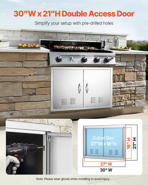 BBQ piekļuves durvis 762x533 mm, dubultas, nerūsējošais tērauds