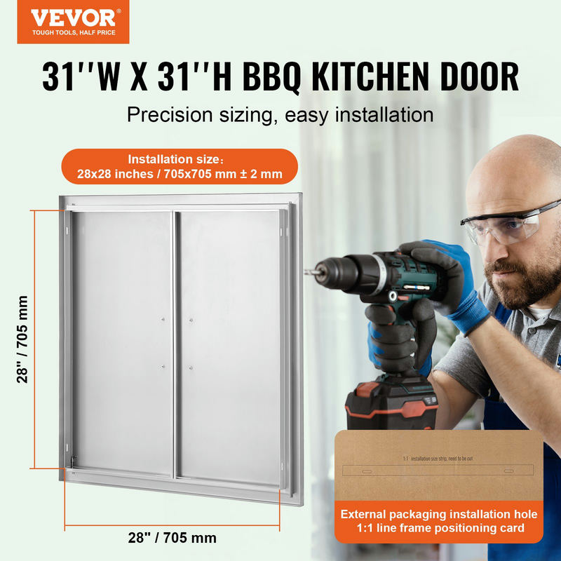 Āra virtuves divviru pieejas durvis 790x790 mm, nerūsējošais tērauds, modeļa B003S