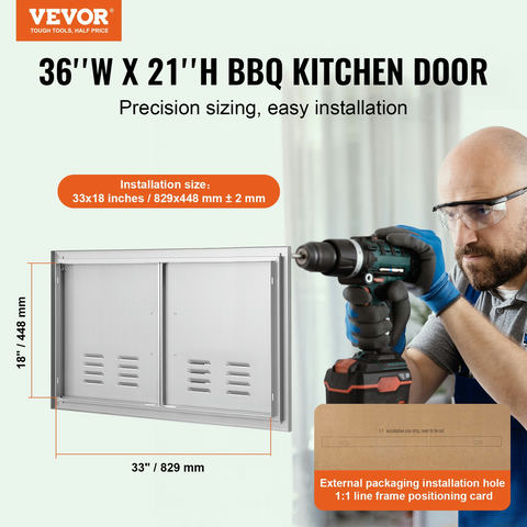 Āra virtuves piekļuves durvis 914x534 mm, dubultas, nerūsējošā tērauda