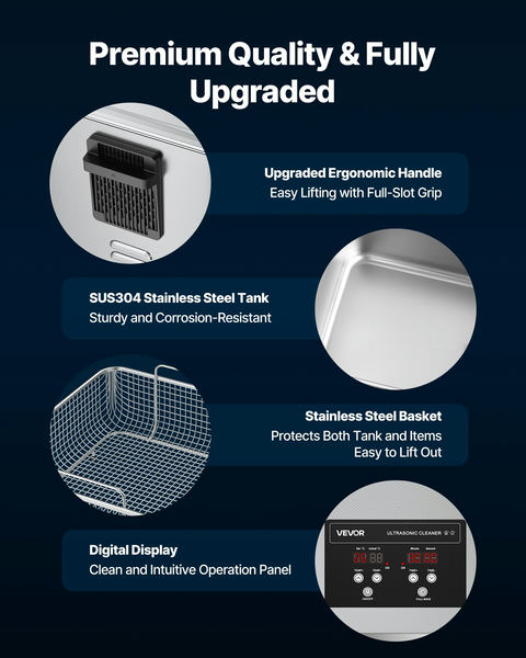 Ultraskaņas tīrītājs 15L ar grozu un digitālo displeju, 240W