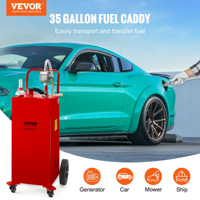 Degvielas tvertne uz 4 riteņiem, 132,49 litri, ar manuālu pārneses sūkni, 35 galonu Fuel Caddy, melna