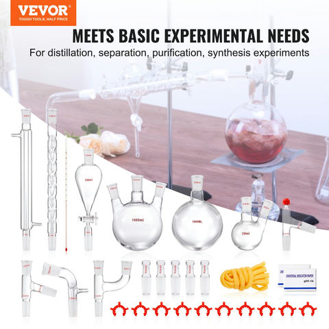 Laboratorijas destilācijas komplekts 3.3 borsilikāta stikls, 24/40, 1000 ml, 29 daļas, YHEO-8