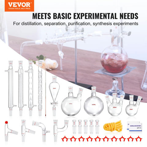 Laboratorijas destilācijas komplekts, 3.3 borosilikāta stikla, 24/40 savienojums, 1000 ml