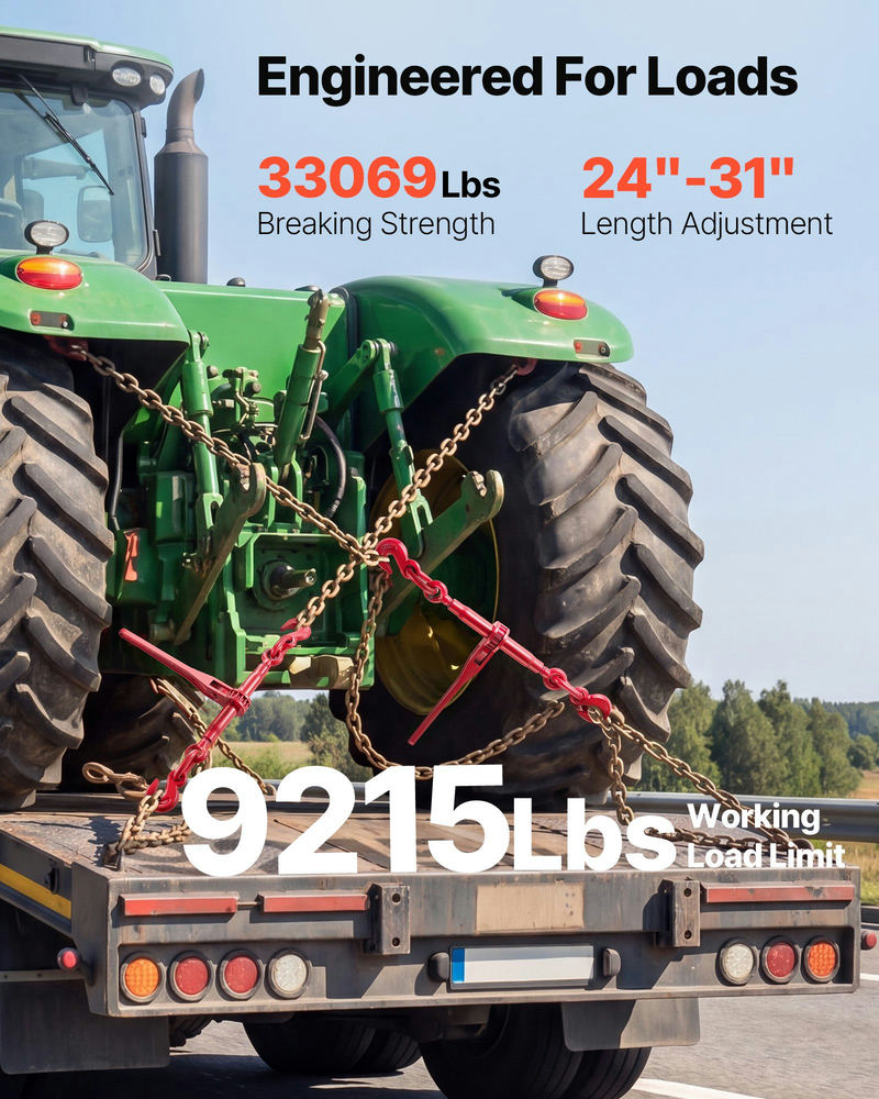 Sprūdrata ķēžu saistītājs 3/8"–1/2", 9215 lbs, G70 āķi, regulējams garums, 2 gab., sarkans