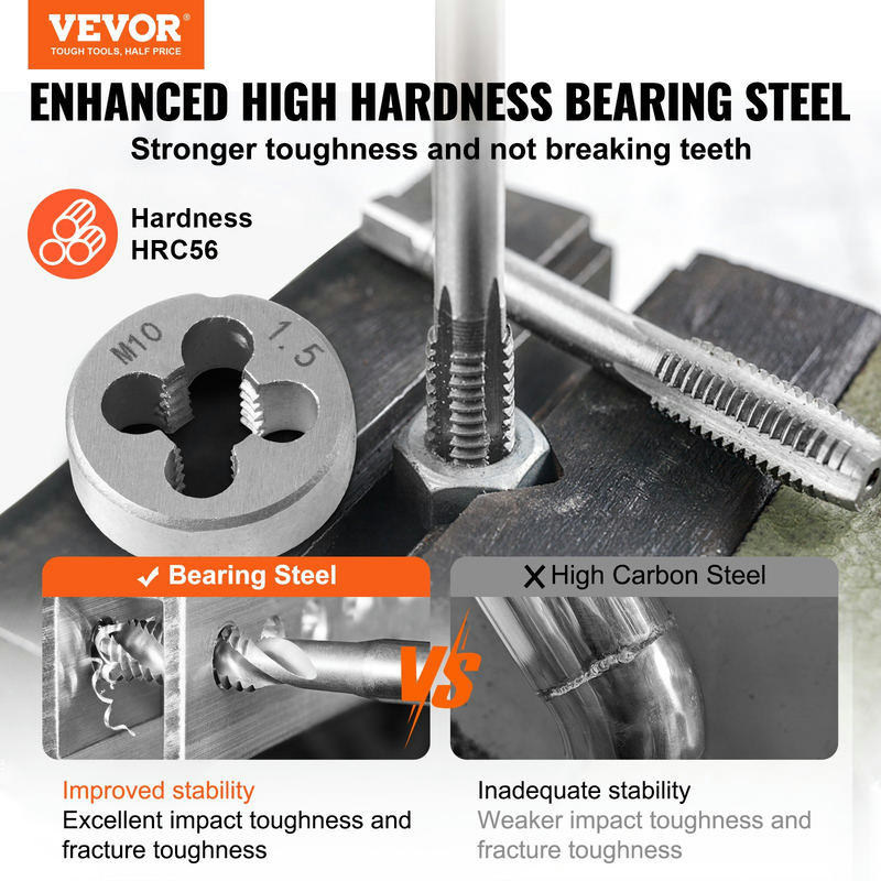 Vītņgriežu un vītņurbju komplekts, 116 daļas, Bearing Steel