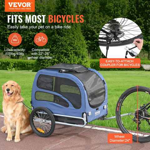 Suņu velosipēda piekabe, līdz 100 lbs, DT815, zila/melna