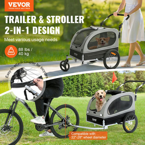 Mājdzīvnieku velosipēda piekabe un stumjams ratiņi, 88 lbs, TS810