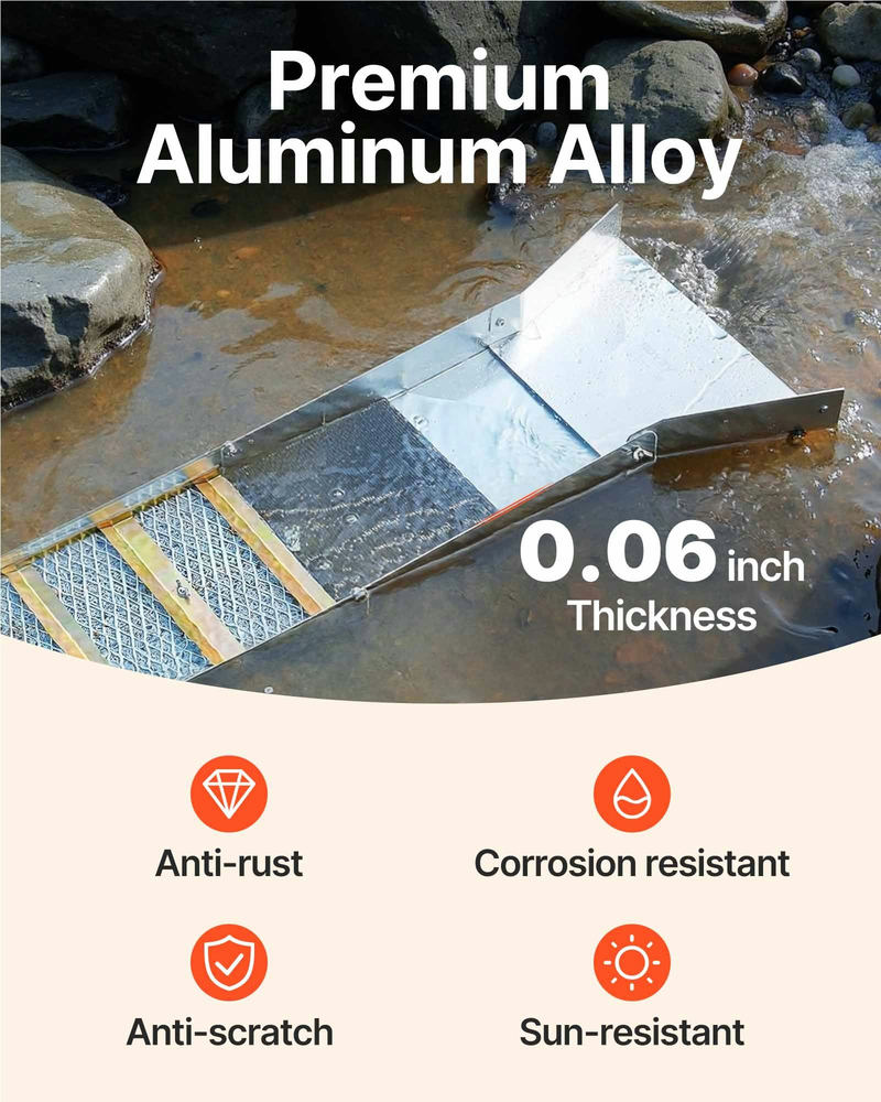 Saliekama alumīnija sakausējuma sluices kaste zeltam, 50 collu, modelis VV-JH-TJC50