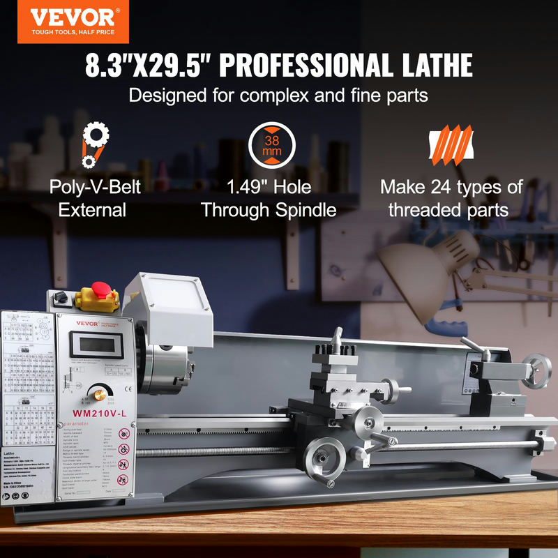 VEVOR metāla virpa WM210V-L, 210 x 750 mm, 750 W, 50–2500 apgr./min