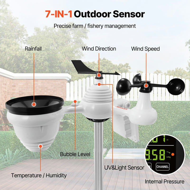Laikapstākļu stacija 7-in-1 Wi-Fi, 19,1 cm krāsu displejs
