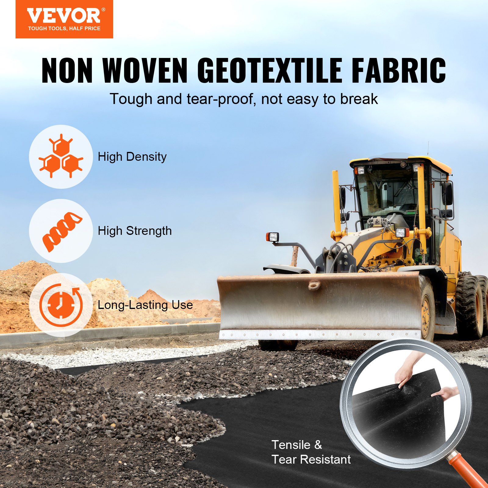 VEVOR neausta ģeotekstila audums zem šķembām 1,2 x 30,5 m, 226,8 g