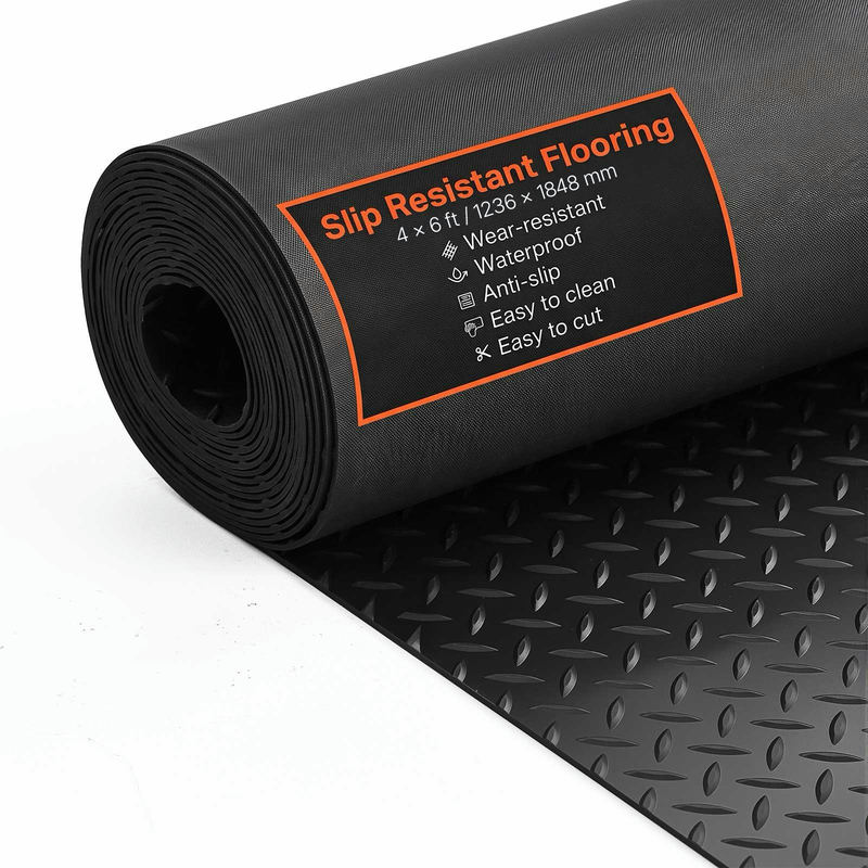 Gumijas grīdas rullis ar rombveida rakstu, 3 mm, 4 ft x 6 ft, melns