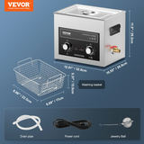 VEVOR 10L ultraskaņas tīrītājs ar sildītāju, taimeri un grozu, 240W, modelis TH-40AXN