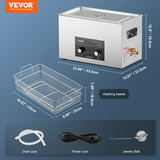 VEVOR 30L ultraskaņas tīrītājs ar sildītāju, taimeri un grozu, 360W, modelis TH-100AXN