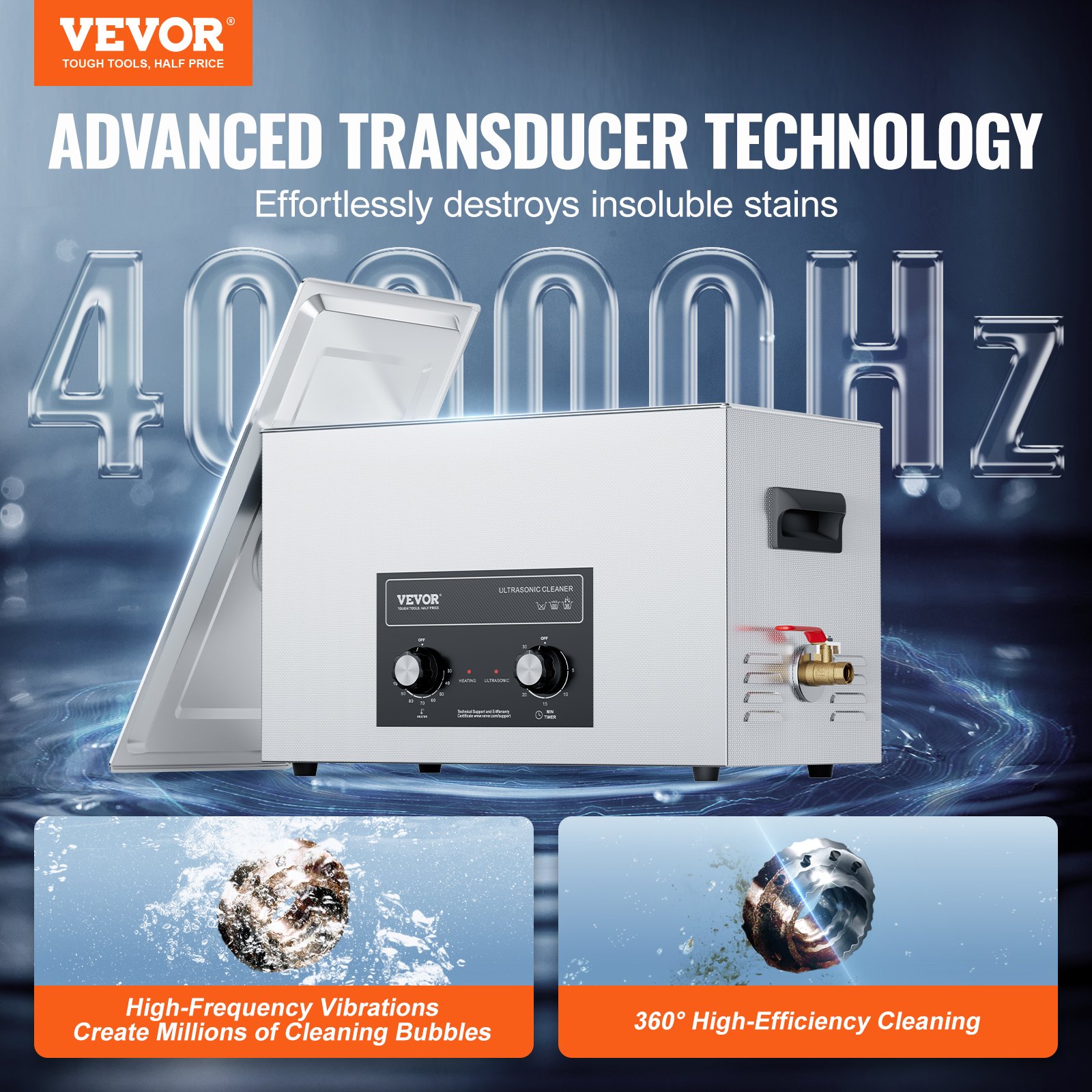 VEVOR 30L ultraskaņas tīrītājs ar sildītāju, taimeri un grozu, 360W, modelis TH-100AXN
