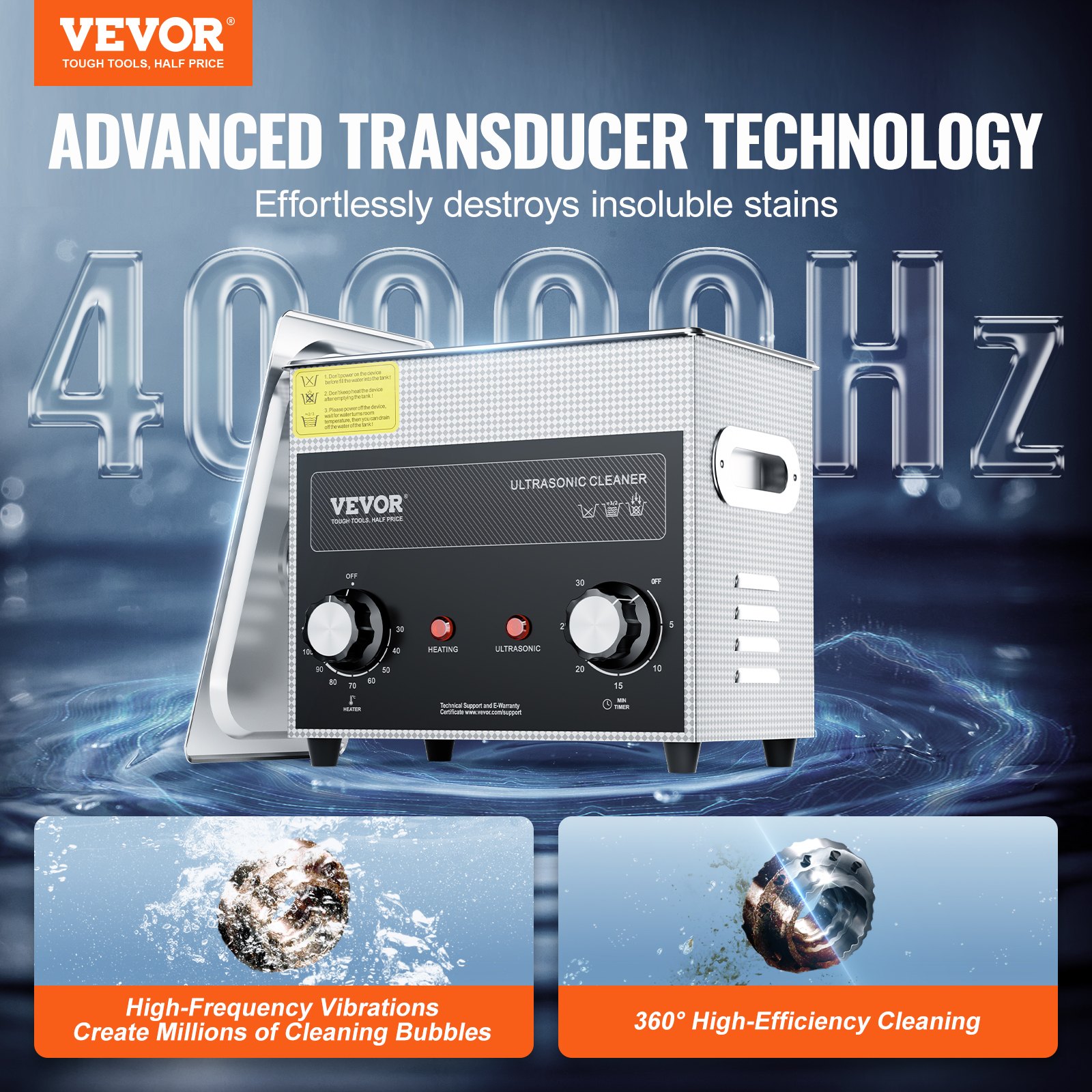 VEVOR 3L ultraskaņas tīrītājs ar sildītāju, taimeri un grozu, 120W, modelis KZ-S3