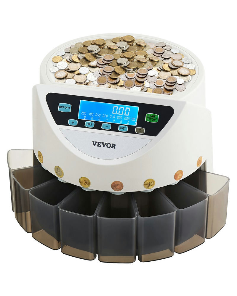 VEVOR EURO monētu šķirotājs un skaitītājs 8 euro monētu veidiem, līdz 850 monētām