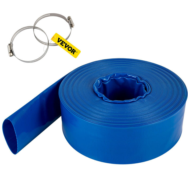 Izplūdes šļūtene 51 mm x 32 m, PVC auduma plakana šļūtene ar skavām