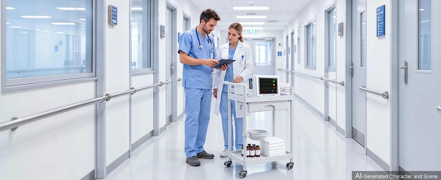 Medicīnas ratiņi ar izmēru un svara shēmu, kurā norādīts modelis K-UT102A1 un kravnesības dati.