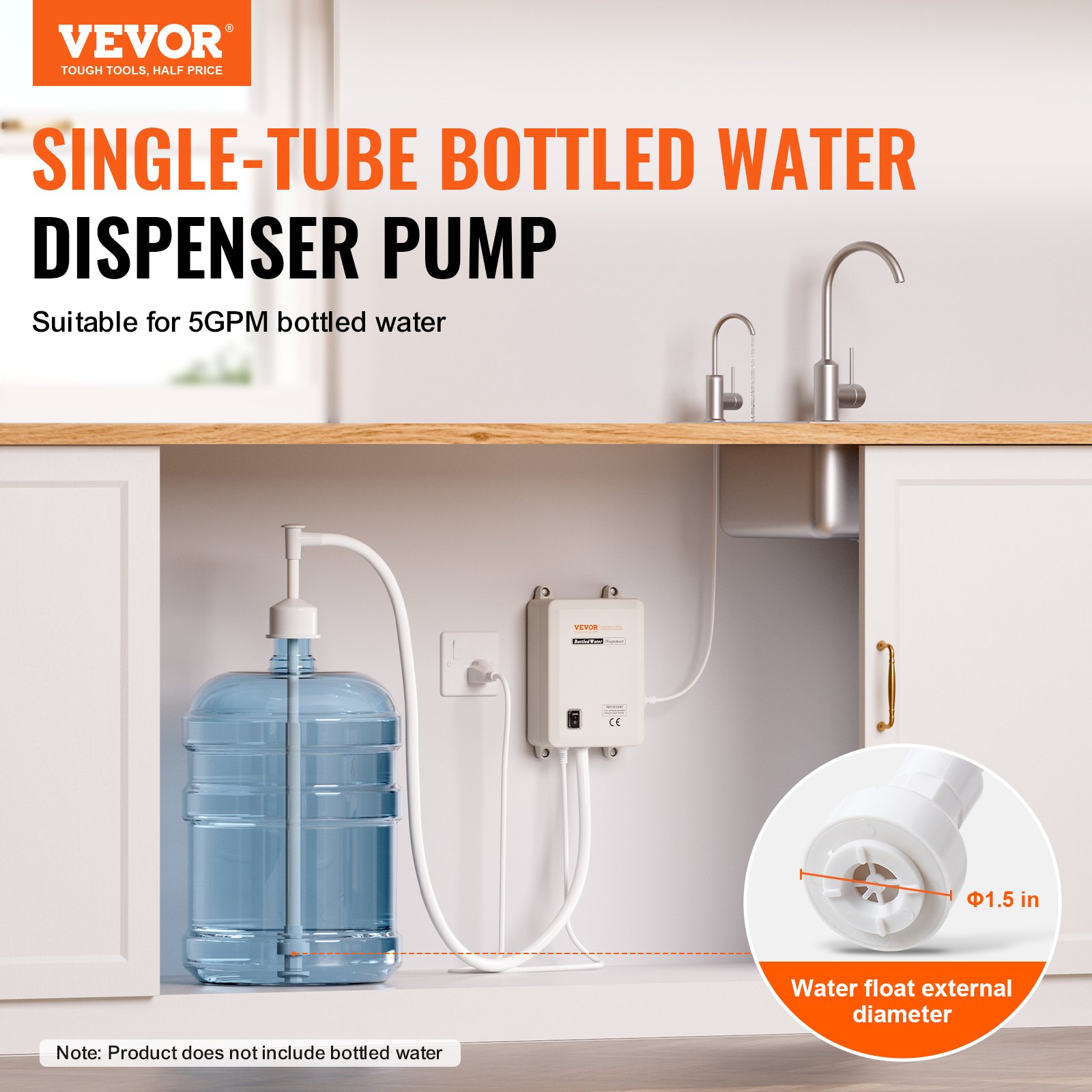 VEVOR ūdens pudeļu sūknis 3,8 l/min, 40 PSI ar 609,6 cm PE cauruli